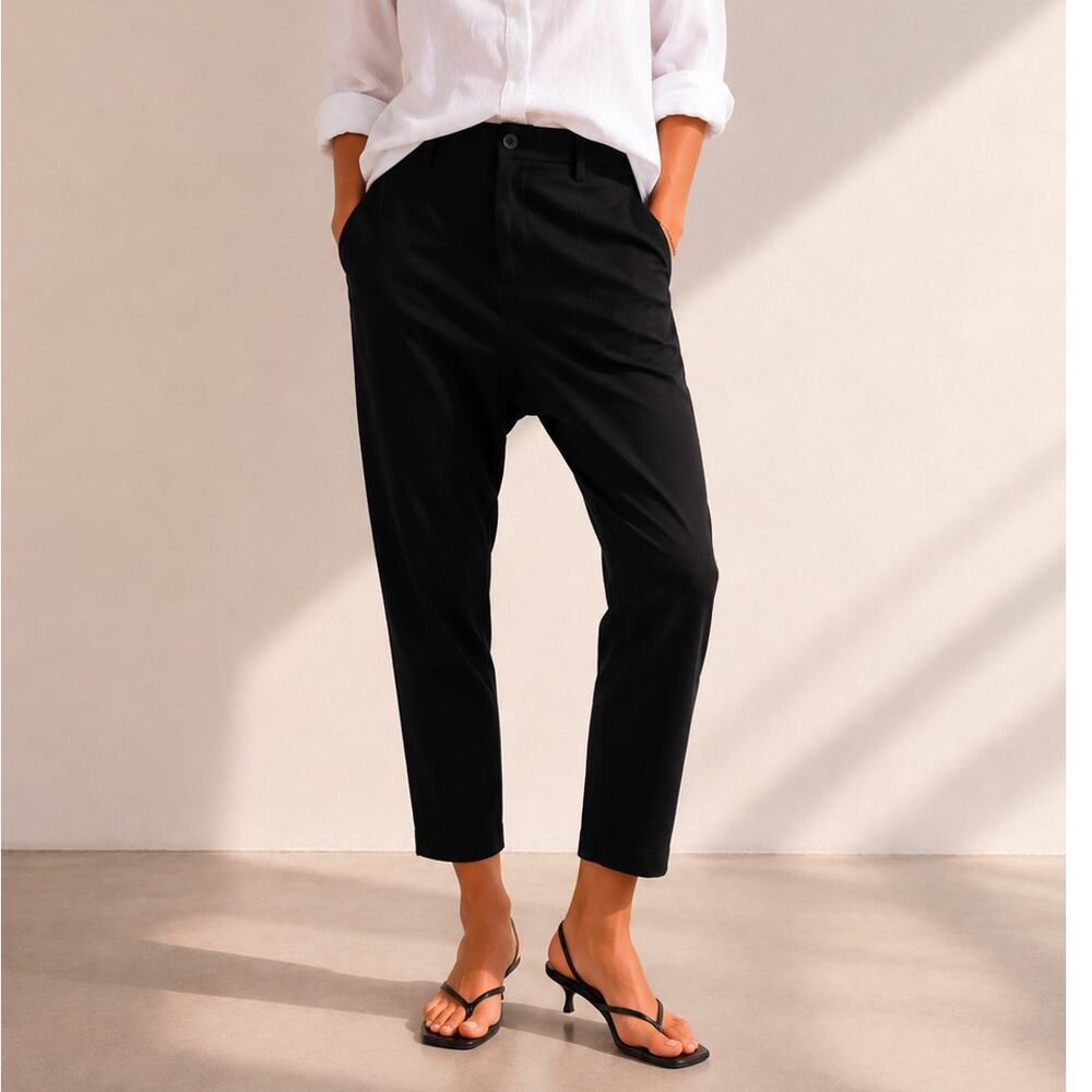 Nili Lotan 0 Virgin Wool PARIS Pants $495 Slouchy Drop Crotch Crop Black NWT!
